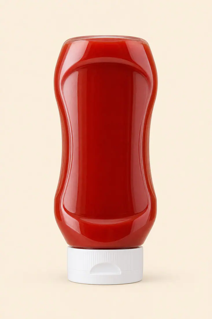 Botellas exprimibles en posición invertida para salsas – vista del producto