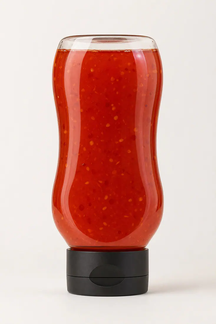 Botellas invertidas para salsa sweet chili – vista del producto