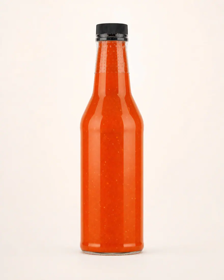 Botellas para salsa picante con precinto de apertura – vista del producto
