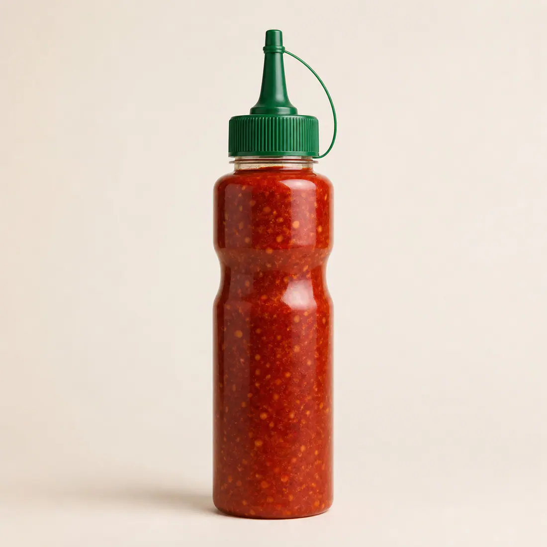 Botella de HDPE para salsa diseñada para llenado en caliente