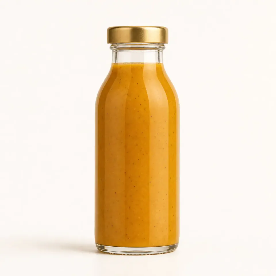 Botellas de vidrio para salsas con tapón metálico – vista del producto